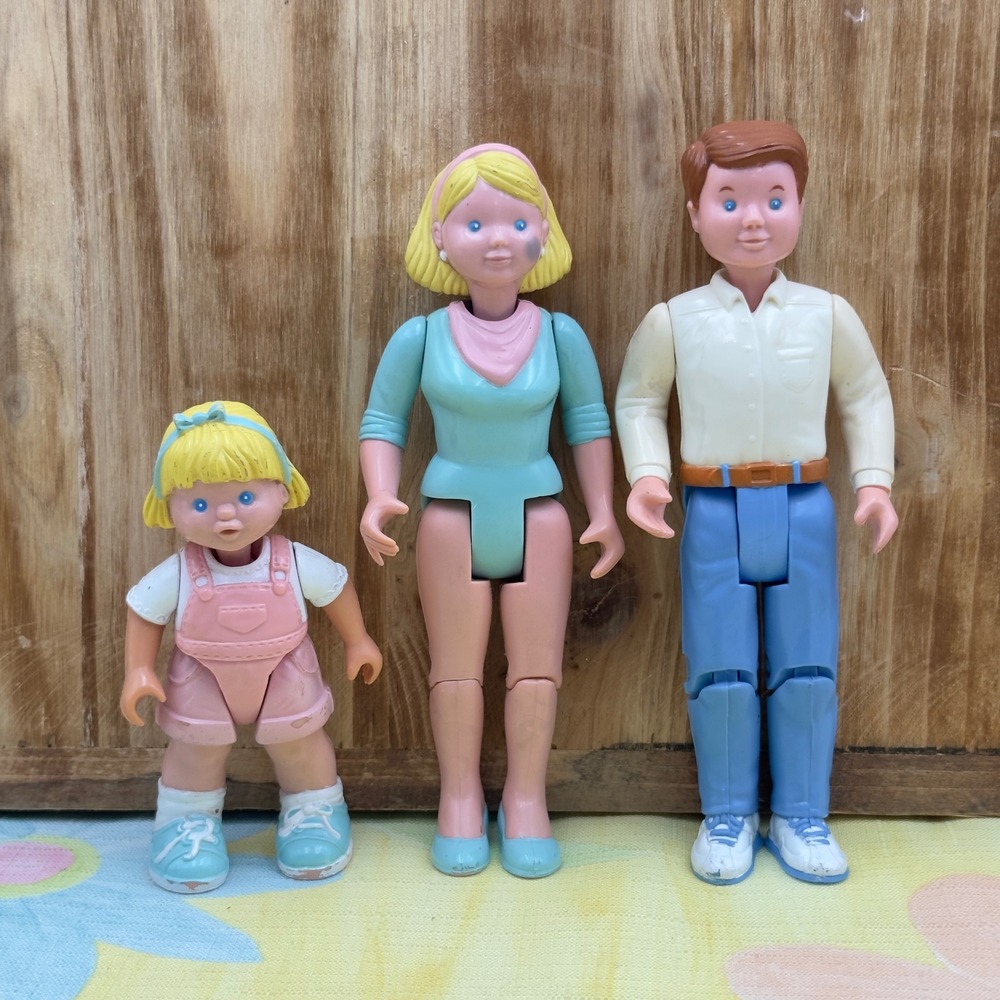 Fisher Price Loving Family Figures Blue Pink 1993 Vintage 3pc Set Dollhouse Toy